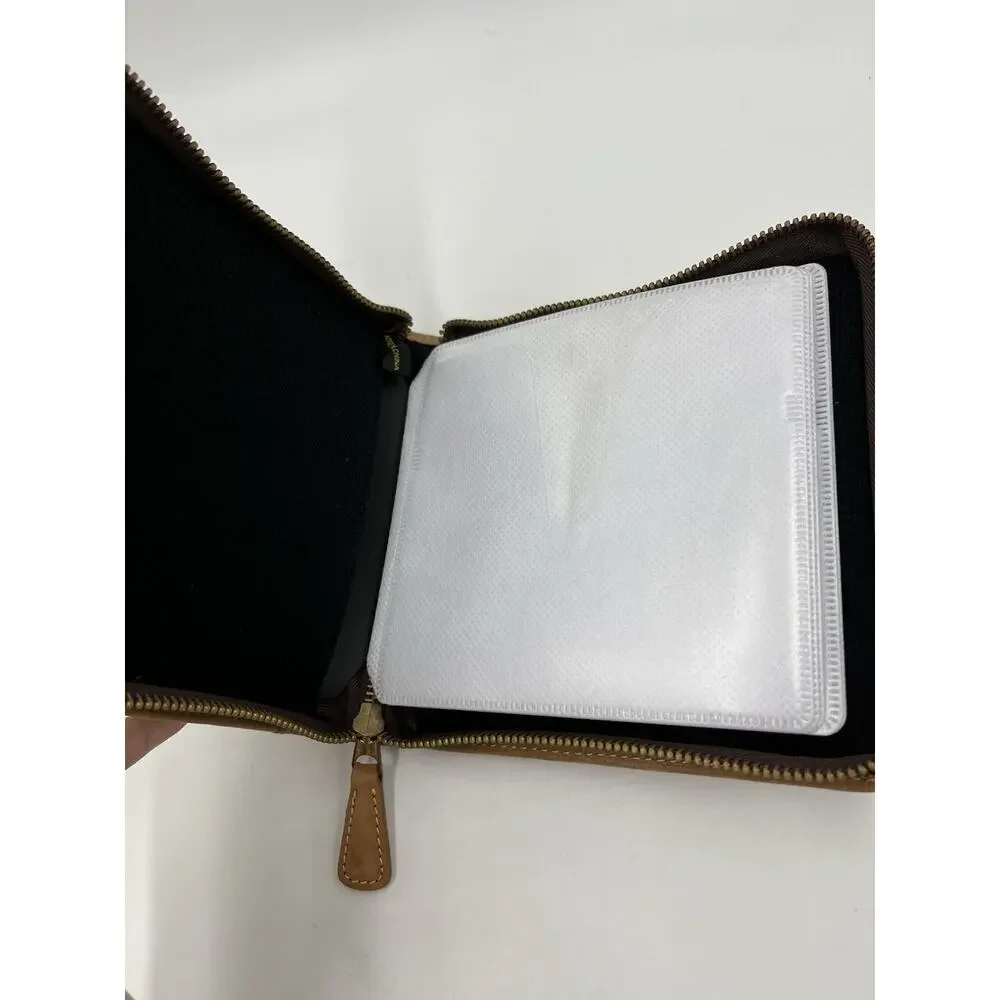 VINTAGE 90s Eddie Bauer Nubuck Leather CD holder case wallet 12 DVD Media Travel